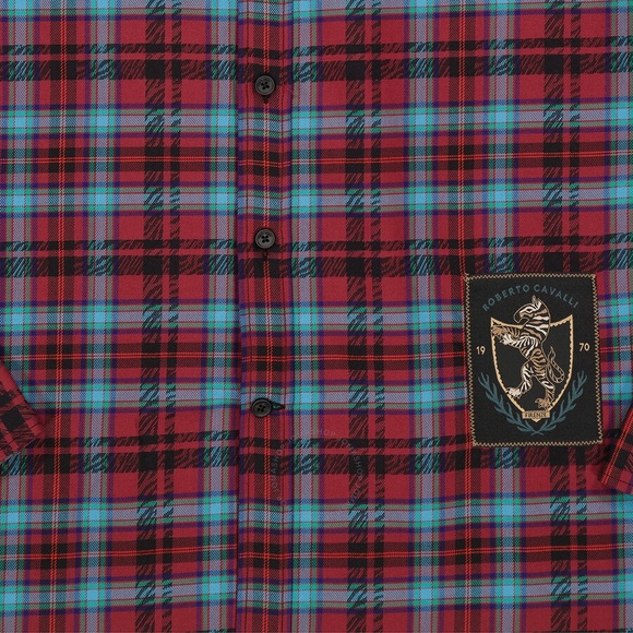 ROBERTO CAVALLI Men’s Tartan Print Logo Long Sleeve  Shirt Size 50 (US Size 40) - Picture 4 of 15